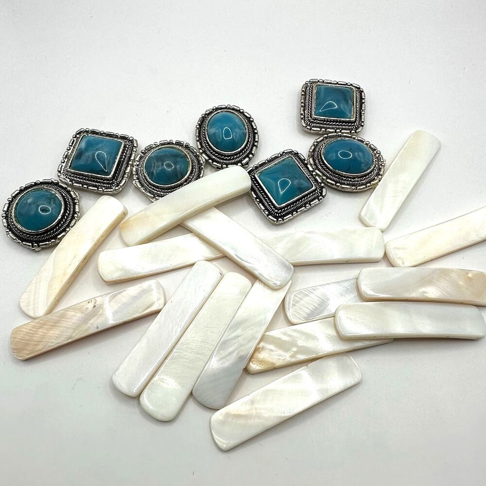 Jewelry Making Supplies Mother of Pearl Stretch Bracelet Faux Turquoise Craft